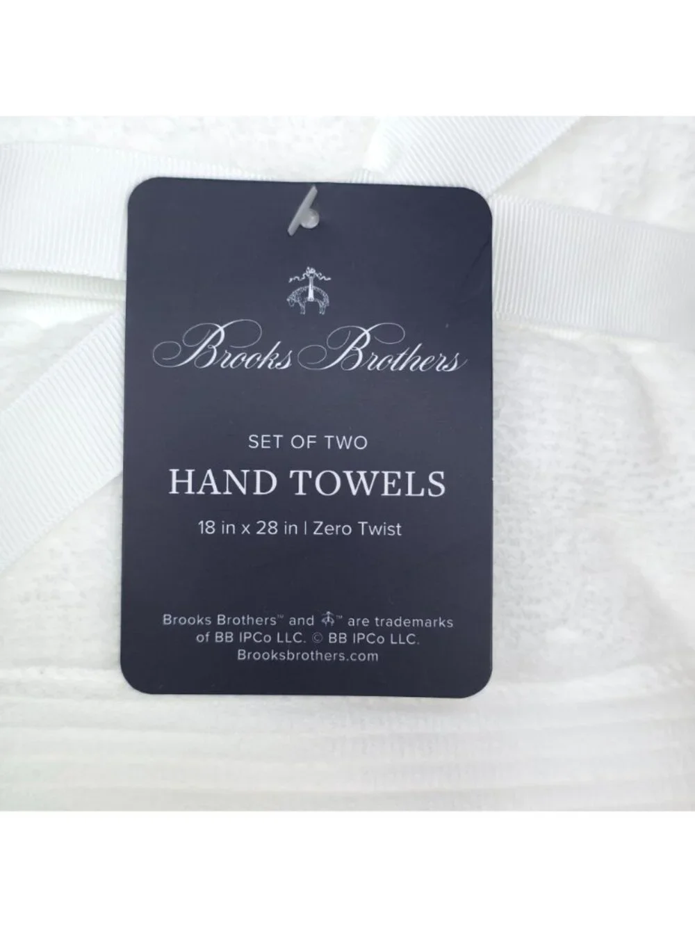 Brooks Brothers Set Of Two White Hand Towels 18x28 Inch Zero Twist 100% Cotton